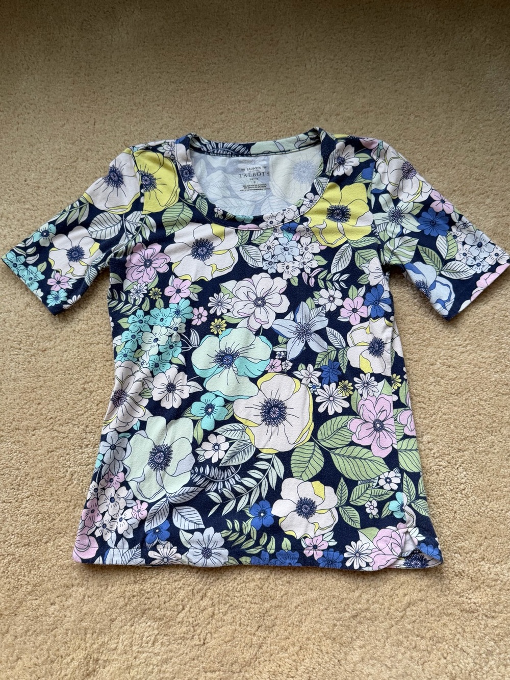 Talbots Blue Multicolor Floral T Shirt - Size XS Petite - VGUC - Stretch